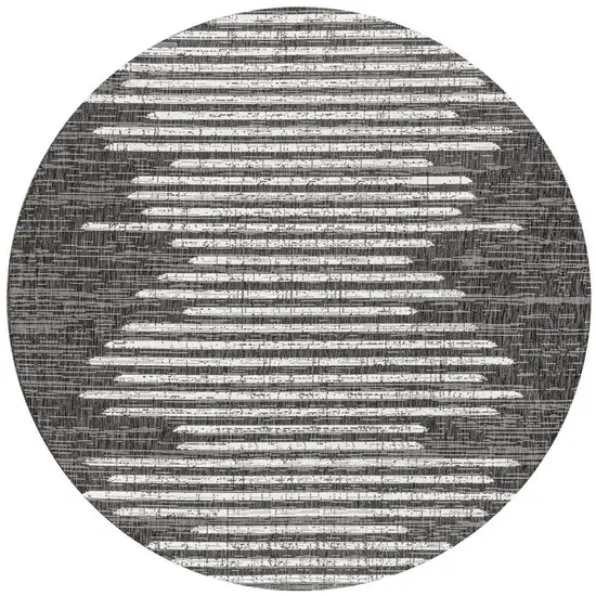 9' Black And Ivory Round Striped Indoor Outdoor Area Rug Photo 3