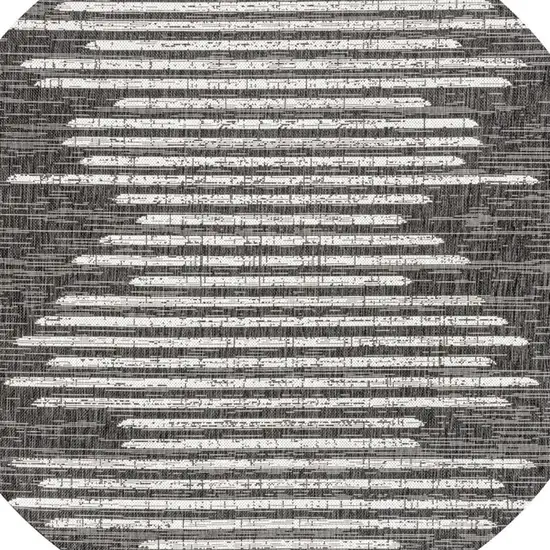 9' Black And Ivory Round Striped Indoor Outdoor Area Rug Photo 2