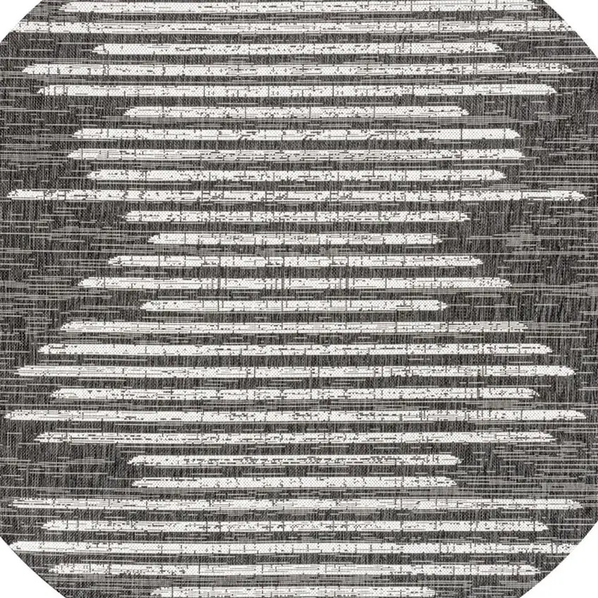 9' Black And Ivory Round Striped Indoor Outdoor Area Rug Photo 2