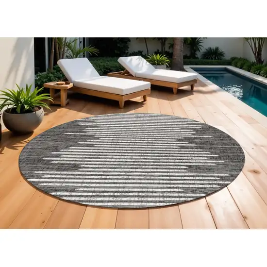 9' Black And Ivory Round Striped Indoor Outdoor Area Rug Photo 1