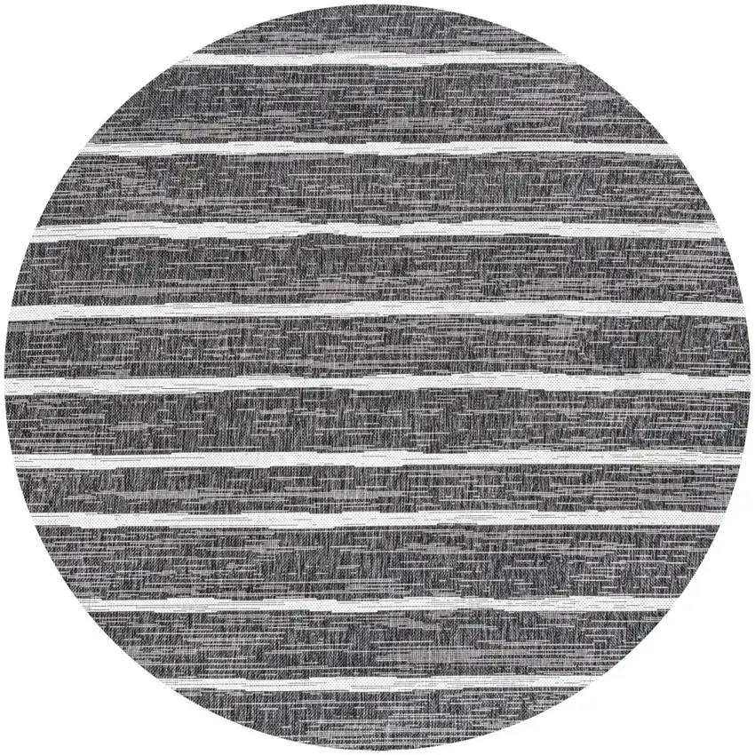 5' Black And Ivory Round Striped Indoor Outdoor Area Rug Photo 1