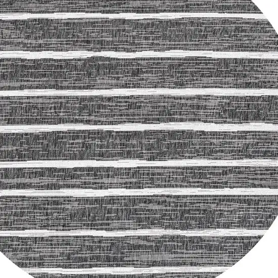 6' Black And Ivory Round Striped Indoor Outdoor Area Rug Photo 2