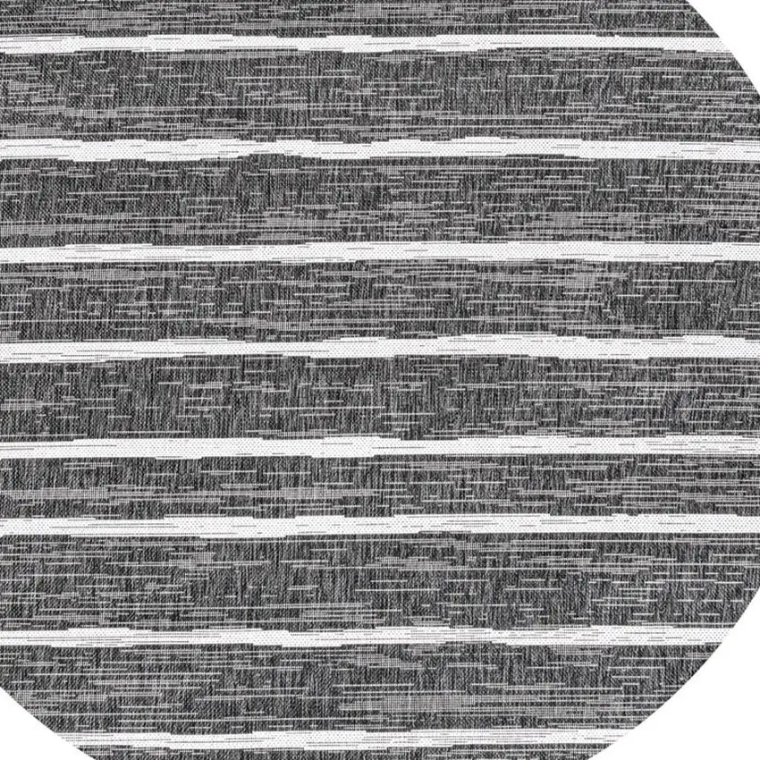 6' Black And Ivory Round Striped Indoor Outdoor Area Rug Photo 2