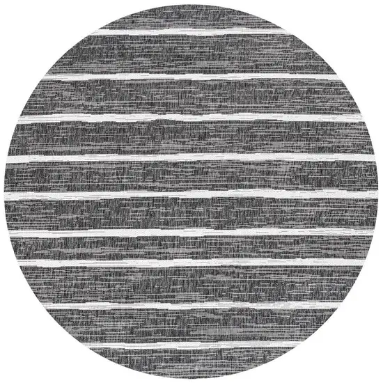 6' Black And Ivory Round Striped Indoor Outdoor Area Rug Photo 3