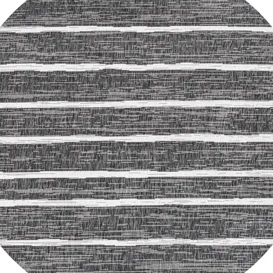 8' Black And Ivory Round Striped Indoor Outdoor Area Rug Photo 2