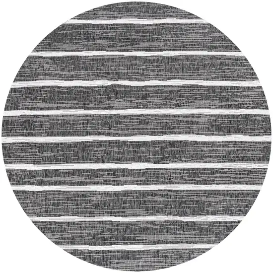 8' Black And Ivory Round Striped Indoor Outdoor Area Rug Photo 1