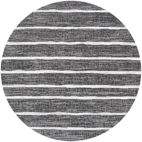 9' Black And Ivory Round Striped Indoor Outdoor Area Rug Photo 3