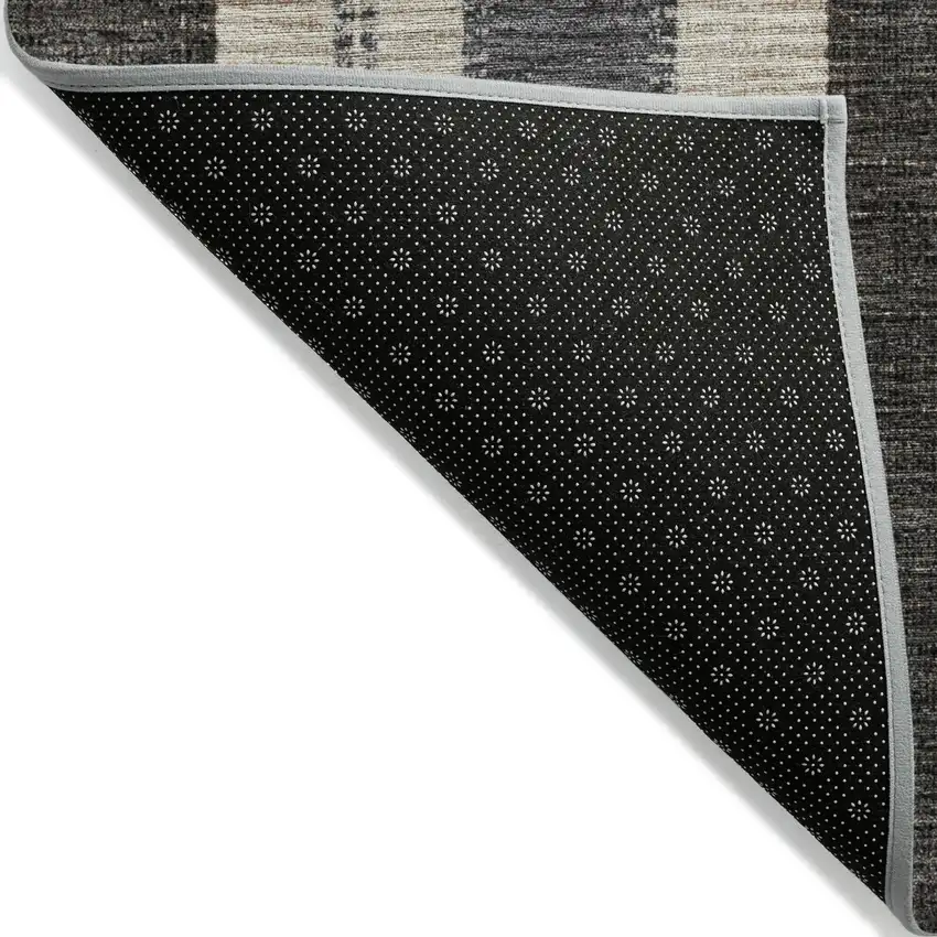 8' Black And Ivory Round Striped Washable Indoor Outdoor Area Rug Photo 5