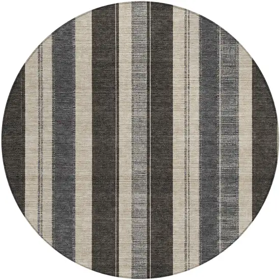 8' Black And Ivory Round Striped Washable Indoor Outdoor Area Rug Photo 1