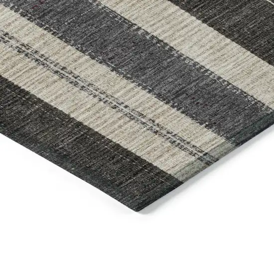 8' Black And Ivory Round Striped Washable Indoor Outdoor Area Rug Photo 8