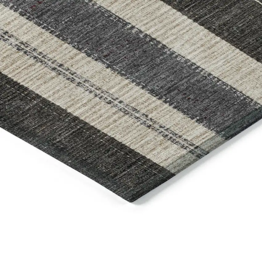 8' Black And Ivory Round Striped Washable Indoor Outdoor Area Rug Photo 8