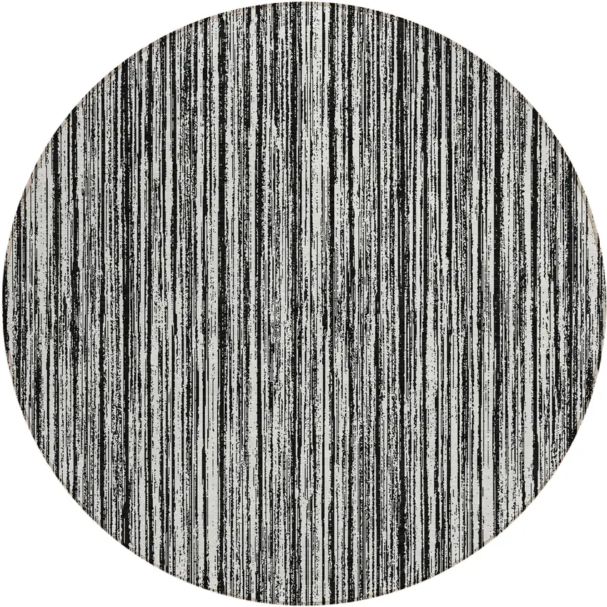 8' Black And Ivory Round Striped Washable Indoor Outdoor Area Rug Photo 1