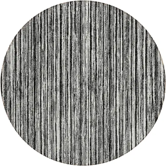 8' Black And Ivory Round Striped Washable Indoor Outdoor Area Rug Photo 1