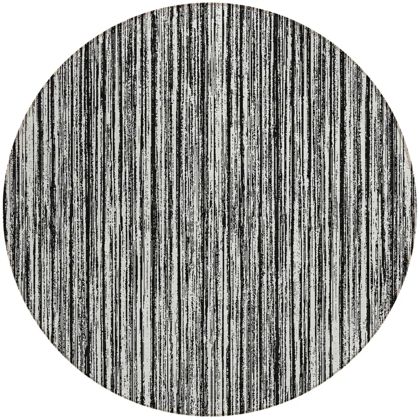 8' Black And Ivory Round Striped Washable Indoor Outdoor Area Rug Photo 1