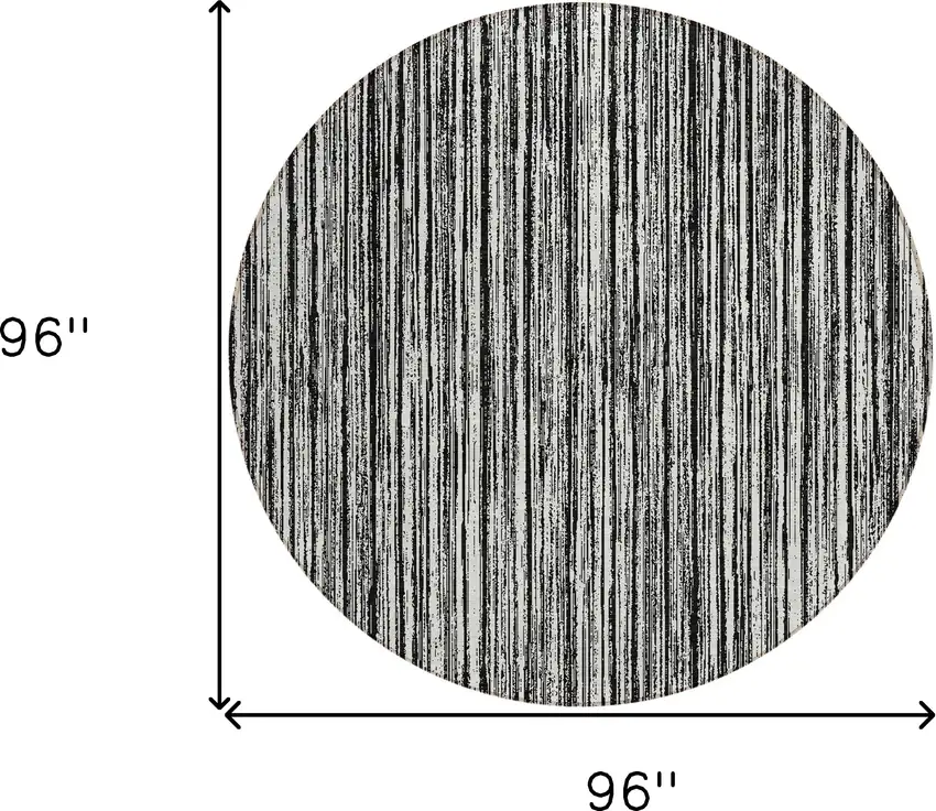 8' Black And Ivory Round Striped Washable Indoor Outdoor Area Rug Photo 8