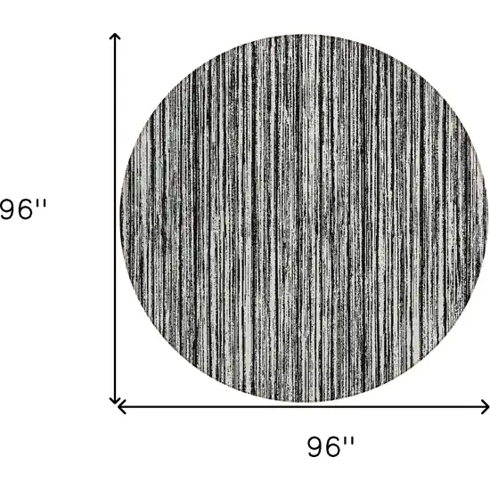 8' Black And Ivory Round Striped Washable Indoor Outdoor Area Rug Photo 8