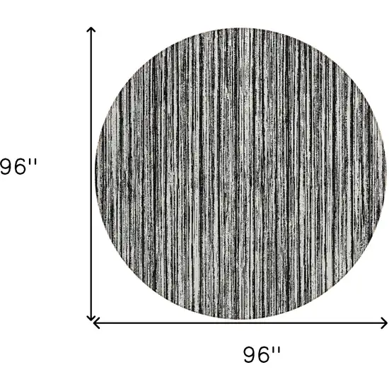 8' Black And Ivory Round Striped Washable Indoor Outdoor Area Rug Photo 8