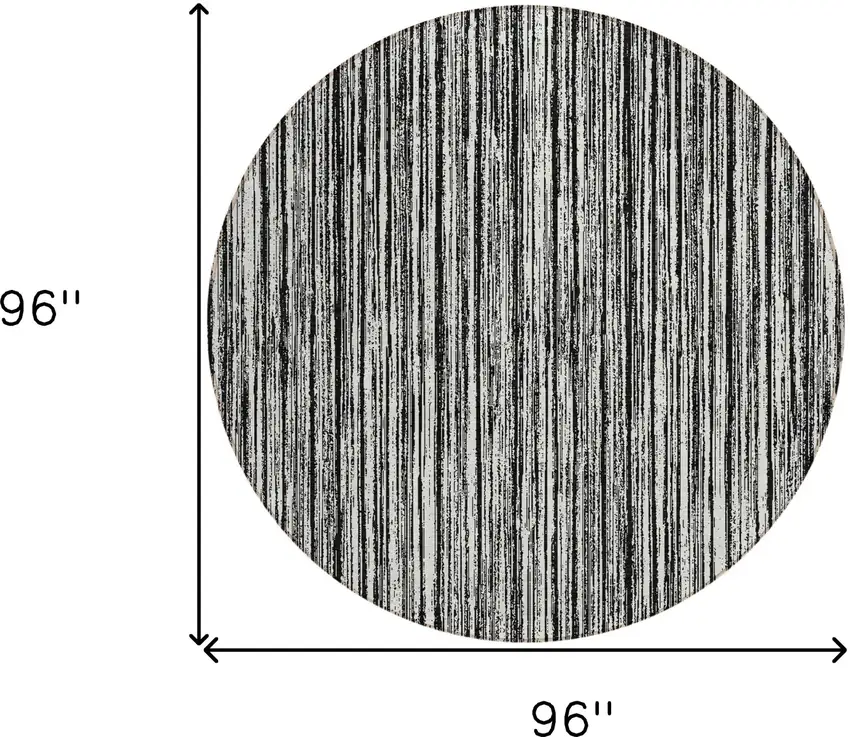 8' Black And Ivory Round Striped Washable Indoor Outdoor Area Rug Photo 8