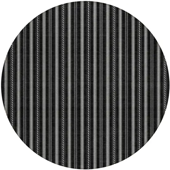 8' Black And Ivory Round Striped Washable Indoor Outdoor Area Rug Photo 2