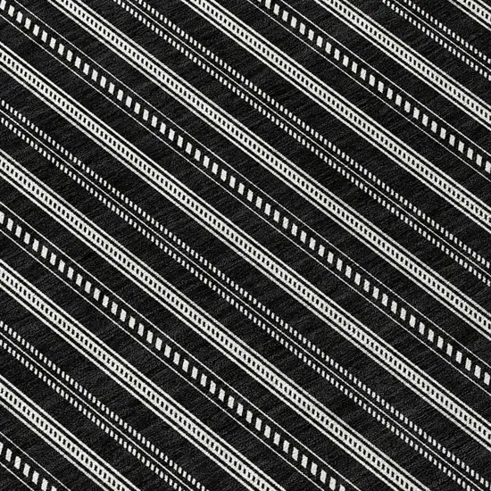 8' Black And Ivory Round Striped Washable Indoor Outdoor Area Rug Photo 8