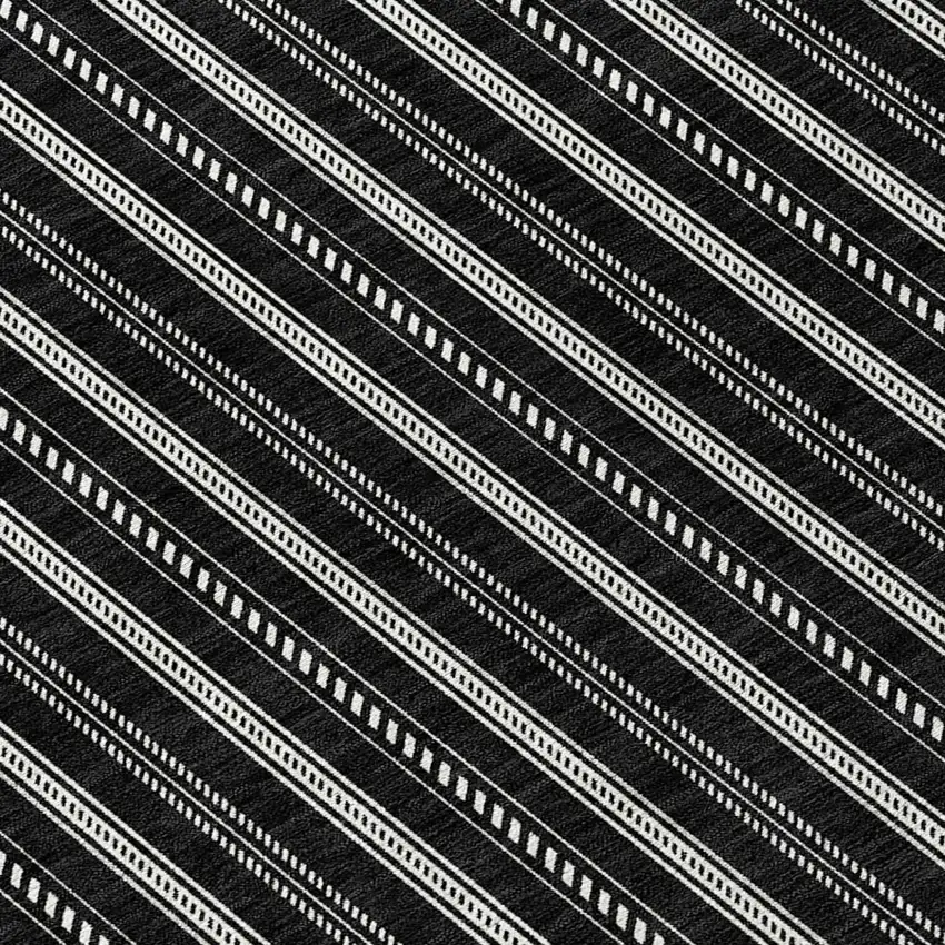 8' Black And Ivory Round Striped Washable Indoor Outdoor Area Rug Photo 8