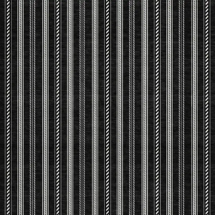 8' Black And Ivory Round Striped Washable Indoor Outdoor Area Rug Photo 4