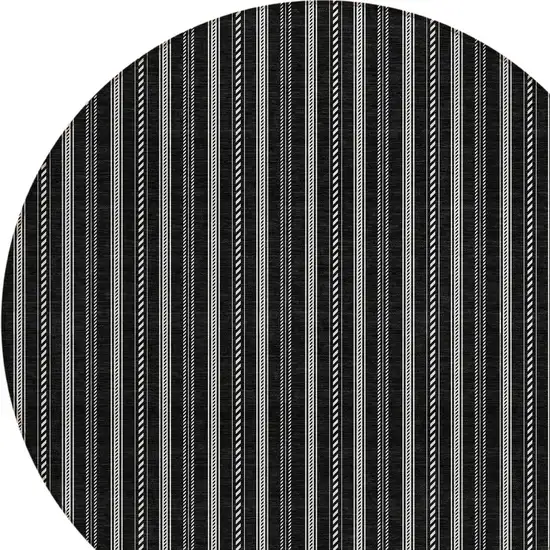 8' Black And Ivory Round Striped Washable Indoor Outdoor Area Rug Photo 5