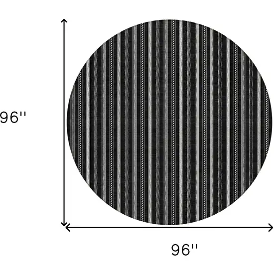 8' Black And Ivory Round Striped Washable Indoor Outdoor Area Rug Photo 3