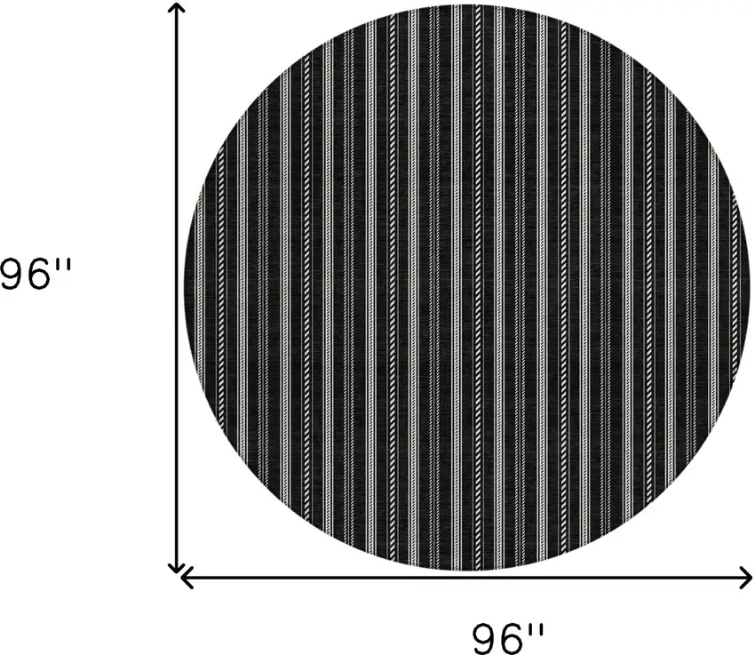 8' Black And Ivory Round Striped Washable Indoor Outdoor Area Rug Photo 3