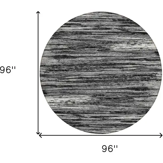 8' Black And Ivory Round Striped Washable Indoor Outdoor Area Rug Photo 3