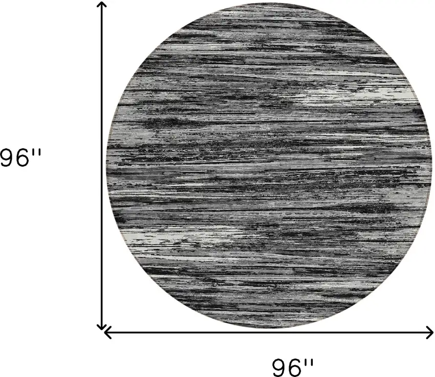 8' Black And Ivory Round Striped Washable Indoor Outdoor Area Rug Photo 3