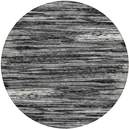 8' Black And Ivory Round Striped Washable Indoor Outdoor Area Rug Photo 2