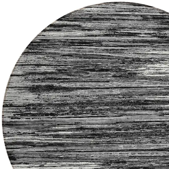 8' Black And Ivory Round Striped Washable Indoor Outdoor Area Rug Photo 5