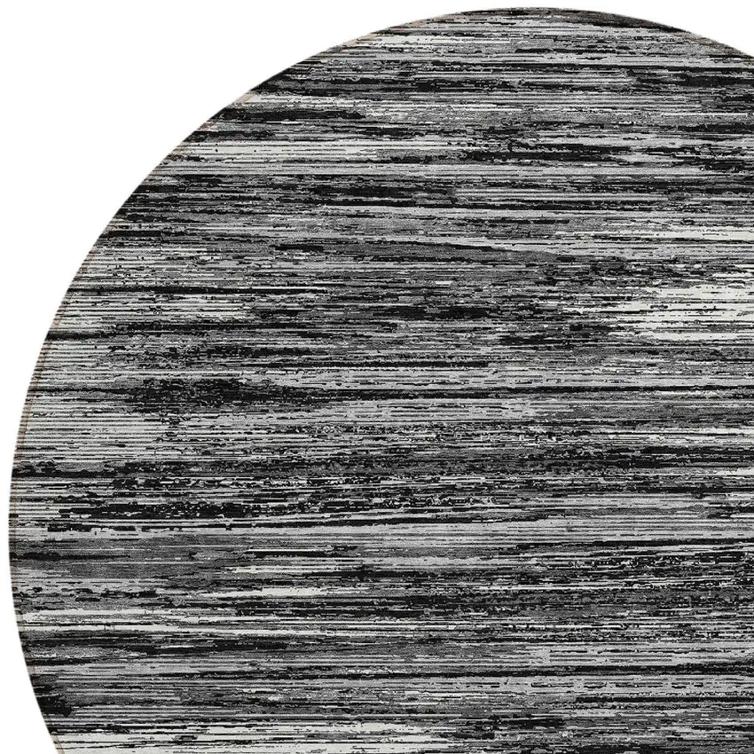 8' Black And Ivory Round Striped Washable Indoor Outdoor Area Rug Photo 5