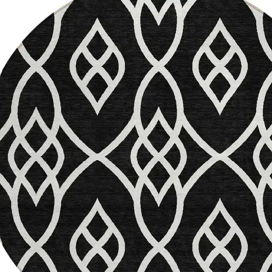 8' Black And Ivory Round Trellis Washable Indoor Outdoor Area Rug Photo 4