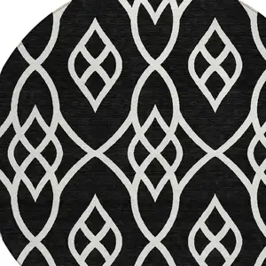 Photo of 8' Black And Ivory Round Trellis Washable Indoor Outdoor Area Rug