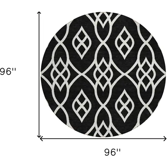 8' Black And Ivory Round Trellis Washable Indoor Outdoor Area Rug Photo 3