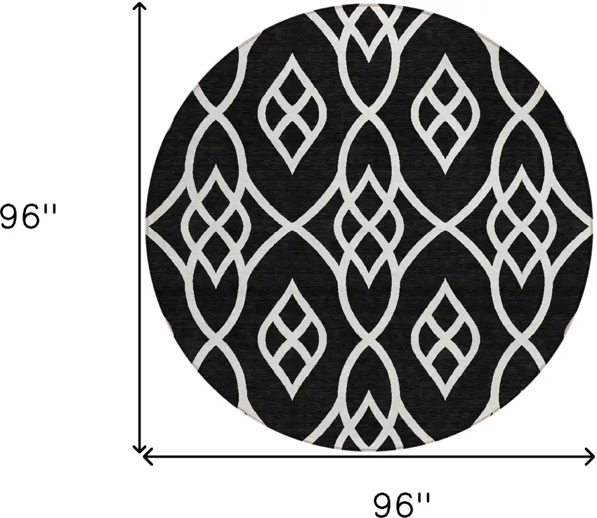 8' Black And Ivory Round Trellis Washable Indoor Outdoor Area Rug Photo 3