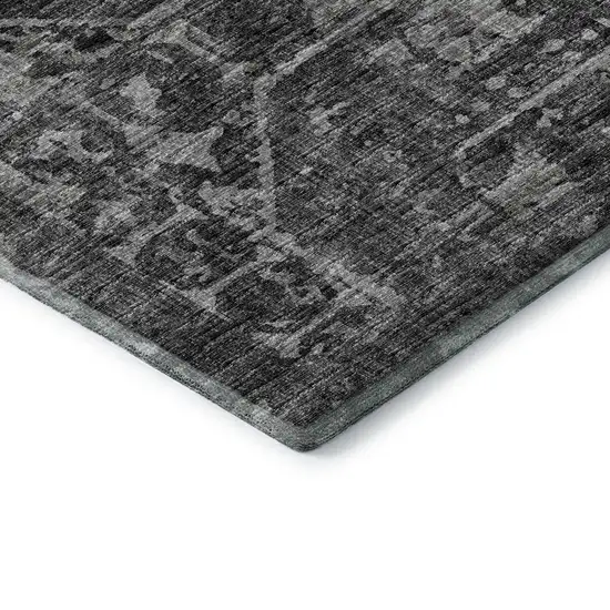 8' Black And Ivory Round Tribal Washable Indoor Outdoor Area Rug Photo 6