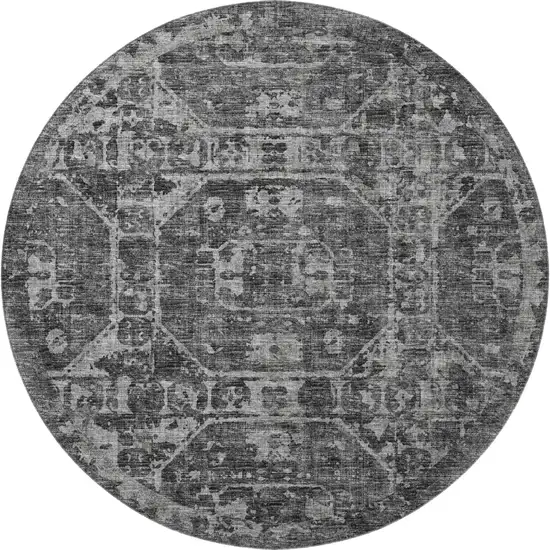 8' Black And Ivory Round Tribal Washable Indoor Outdoor Area Rug Photo 4