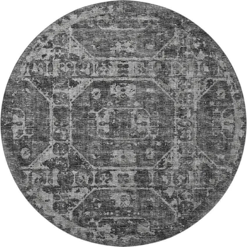 8' Black And Ivory Round Tribal Washable Indoor Outdoor Area Rug Photo 4