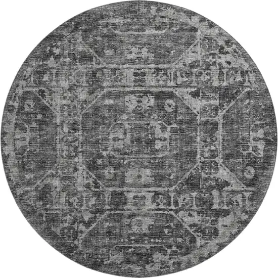 8' Black And Ivory Round Tribal Washable Indoor Outdoor Area Rug Photo 2