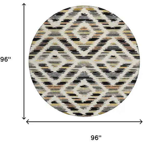 8' Black And Ivory Round Tribal Washable Indoor Outdoor Area Rug Photo 8