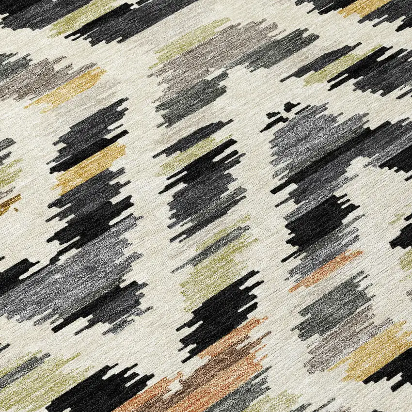 8' Black And Ivory Round Tribal Washable Indoor Outdoor Area Rug Photo 7