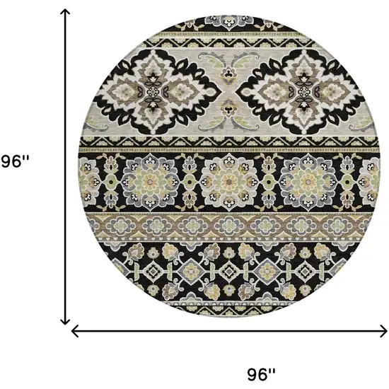 8' Black And Ivory Round Tribal Washable Indoor Outdoor Area Rug Photo 9