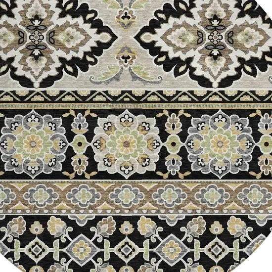 8' Black And Ivory Round Tribal Washable Indoor Outdoor Area Rug Photo 3