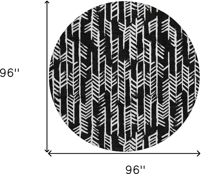8' Black And Ivory Round Tribal Washable Indoor Outdoor Area Rug Photo 3