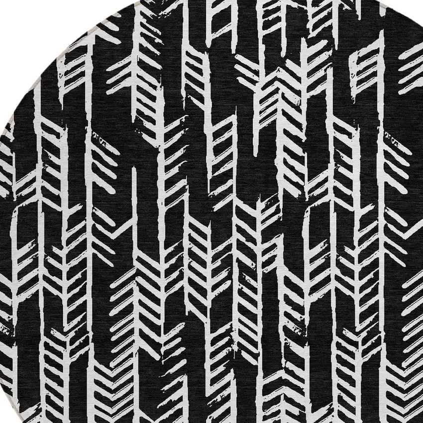 8' Black And Ivory Round Tribal Washable Indoor Outdoor Area Rug Photo 4
