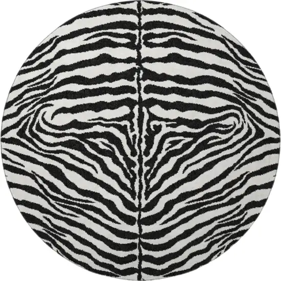 8' Black And Ivory Round Zebra Print Washable Indoor Outdoor Area Rug Photo 4