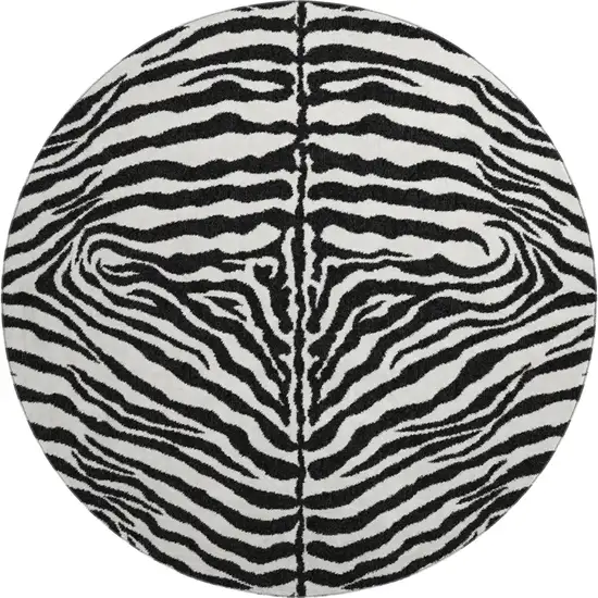 8' Black And Ivory Round Zebra Print Washable Indoor Outdoor Area Rug Photo 2